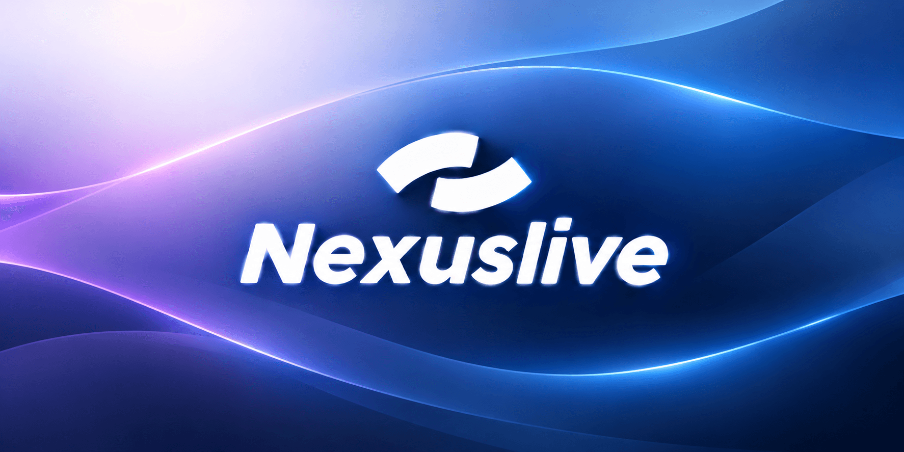 Nexuslive logo on a vibrant blue and purple abstract wave background