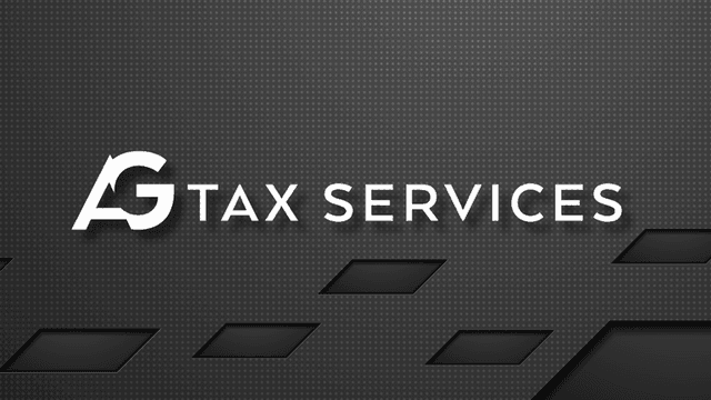 Logo for AG Tax Services on a textured dark background with geometric accents