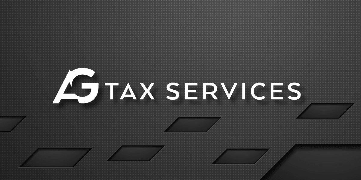 Logo for AG Tax Services on a textured dark background with geometric accents