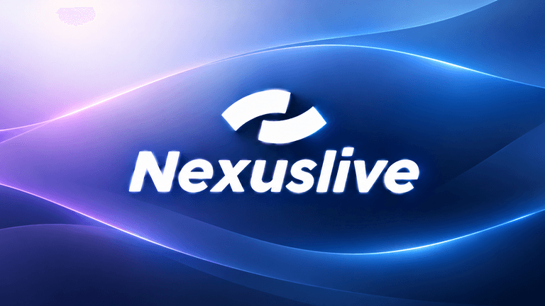 Nexuslive logo on a vibrant blue and purple abstract wave background