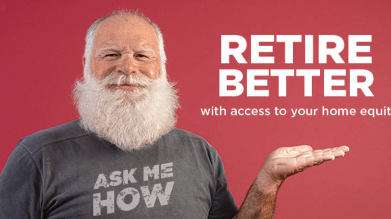 Older man promoting reverse mortgage education for retirees with home equity access message.